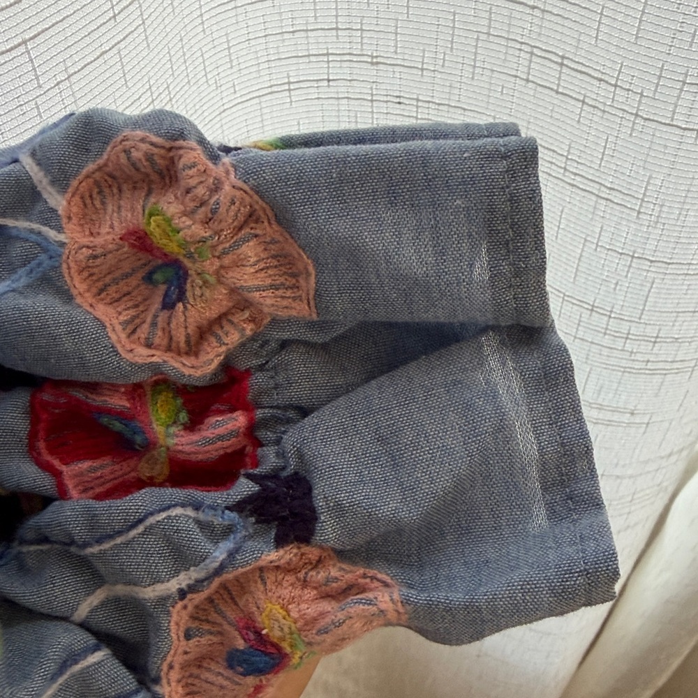 Ana & Rose Floral Embroidered Denim Look Off-Shoulder Top - Picture 6 of 8